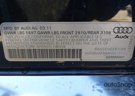 2011 Audi A8 L 4.2 из США, поврежденный, VIN WAURVAFD6BN021771